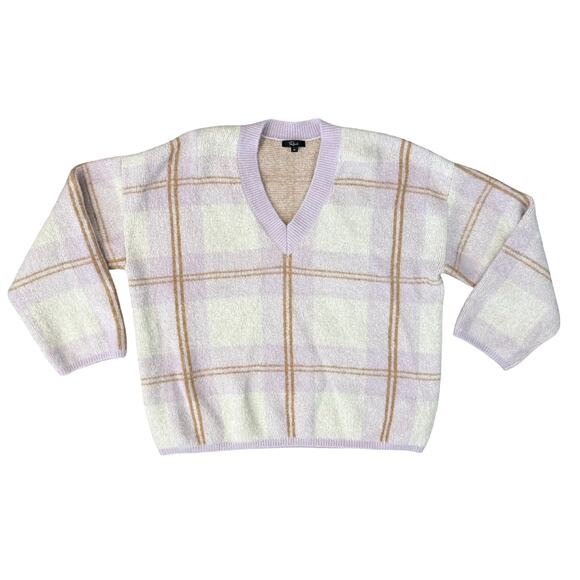 Rails Lilac Purple Brown Cream Colleen Plaid V-Neck Oversize Knit Sweater size M - Picture 3 of 9